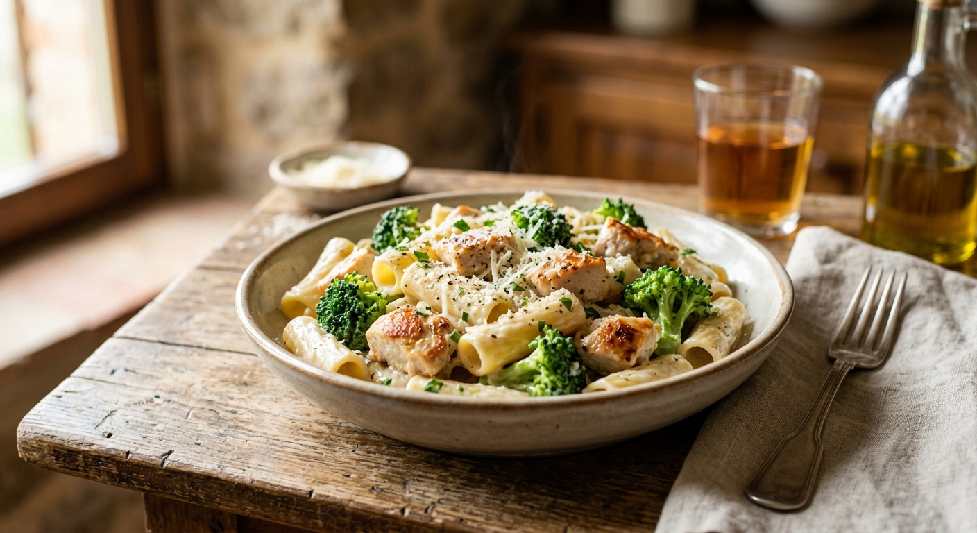Chicken and Broccoli Pasta with White Sauce