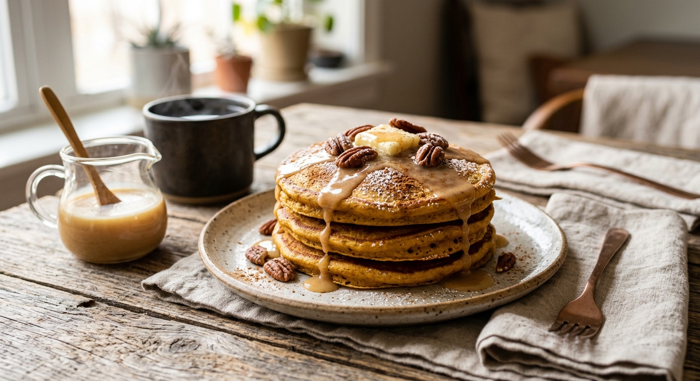 Pumpkin Pancakes with Buttermilk Syrup