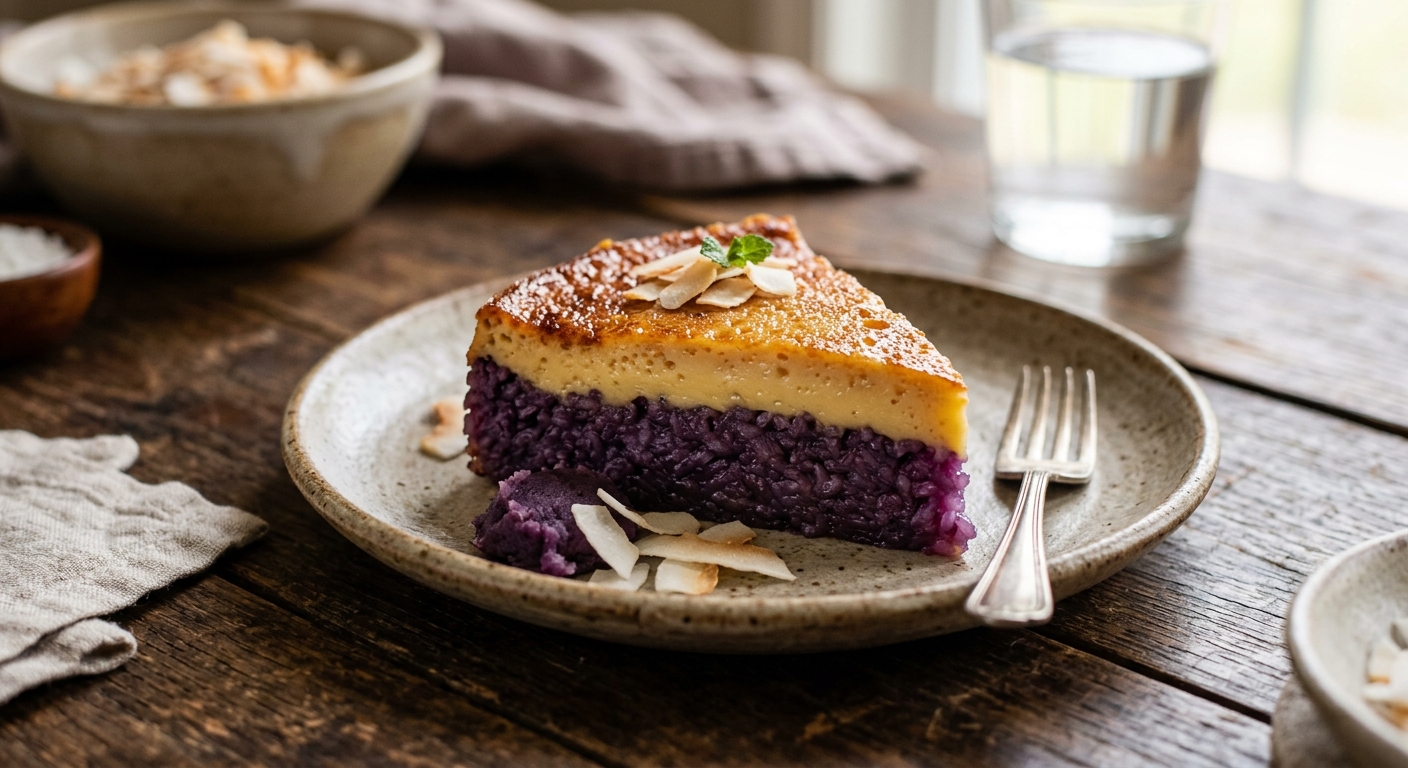 Ube Biko with Custard Topping